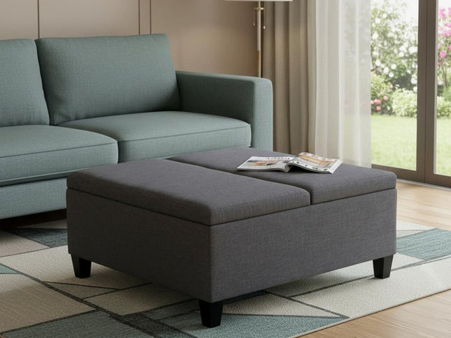 36" Gray and Espresso Fabric Cocktail Ottoman With Storage