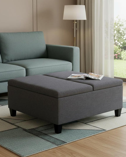 36" Gray and Espresso Fabric Cocktail Ottoman With Storage