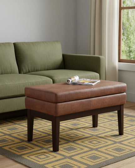 26" Brown and Dark Brown Fabric Ottoman