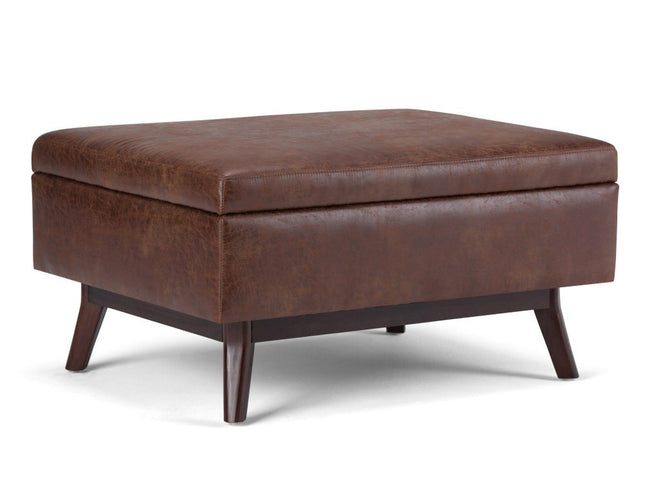 34" Brown Leather Cocktail Ottoman With Storage