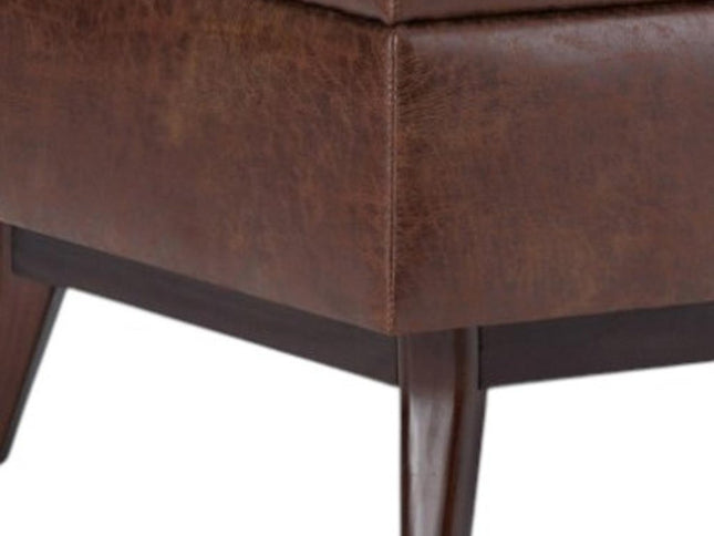 34" Brown Leather Cocktail Ottoman With Storage