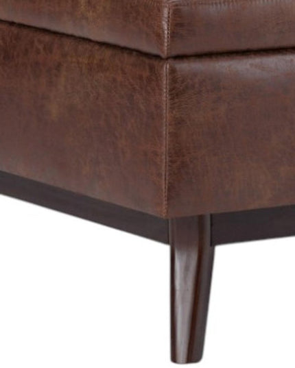 34" Brown Leather Cocktail Ottoman With Storage