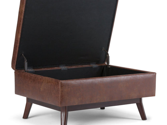 34" Brown Leather Cocktail Ottoman With Storage
