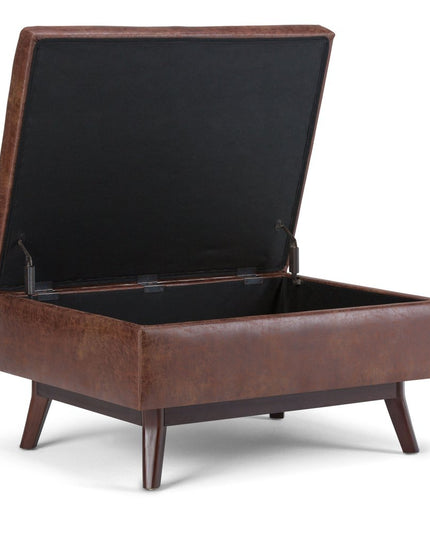 34" Brown Leather Cocktail Ottoman With Storage