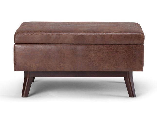 34" Brown Leather Cocktail Ottoman With Storage