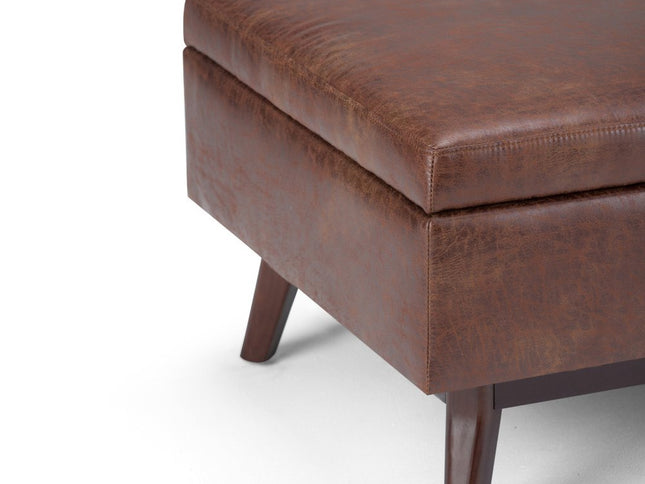 34" Brown Leather Cocktail Ottoman With Storage