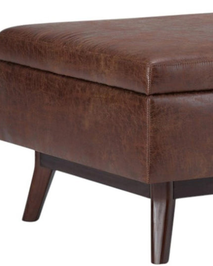 34" Brown Leather Cocktail Ottoman With Storage