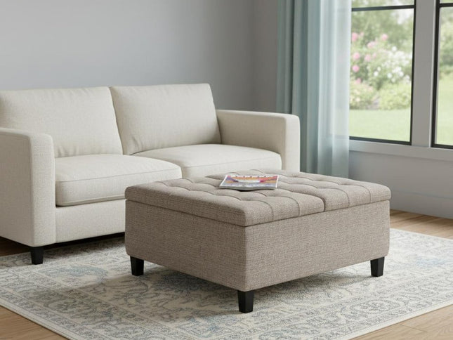 36" Platinum and Dark Brown Fabric Cocktail Ottoman With Storage