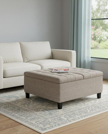 36" Platinum and Dark Brown Fabric Cocktail Ottoman With Storage