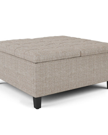 36" Platinum and Dark Brown Fabric Cocktail Ottoman With Storage