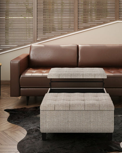 36" Platinum and Dark Brown Fabric Cocktail Ottoman With Storage