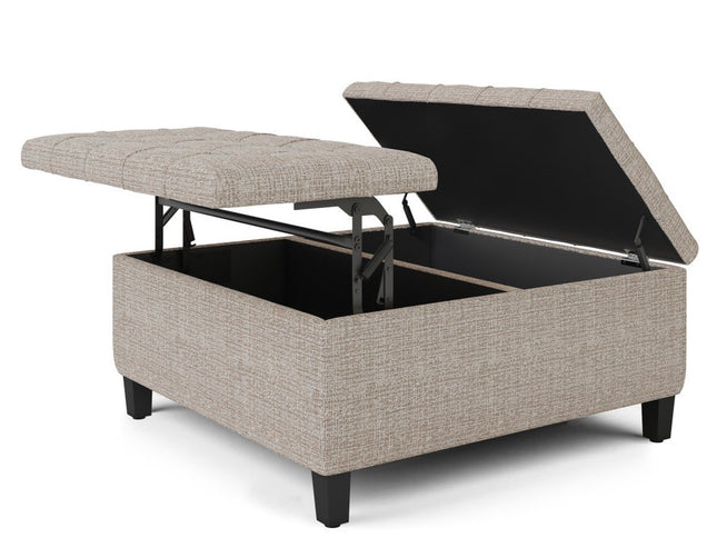 36" Platinum and Dark Brown Fabric Cocktail Ottoman With Storage