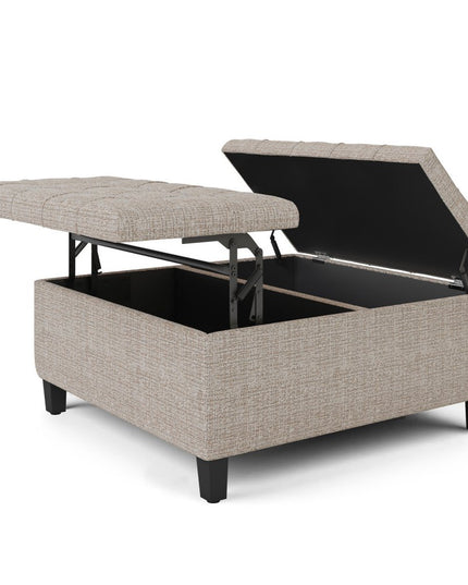 36" Platinum and Dark Brown Fabric Cocktail Ottoman With Storage