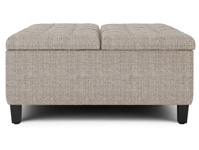 36" Platinum and Dark Brown Fabric Cocktail Ottoman With Storage