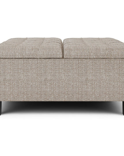 36" Platinum and Dark Brown Fabric Cocktail Ottoman With Storage