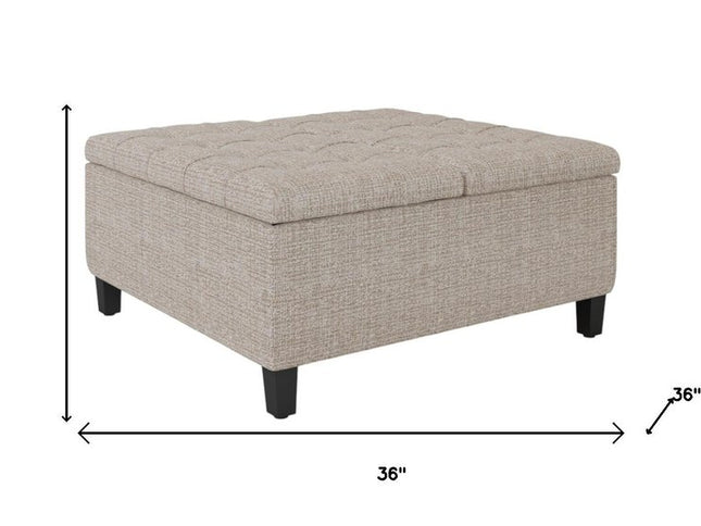 36" Platinum and Dark Brown Fabric Cocktail Ottoman With Storage