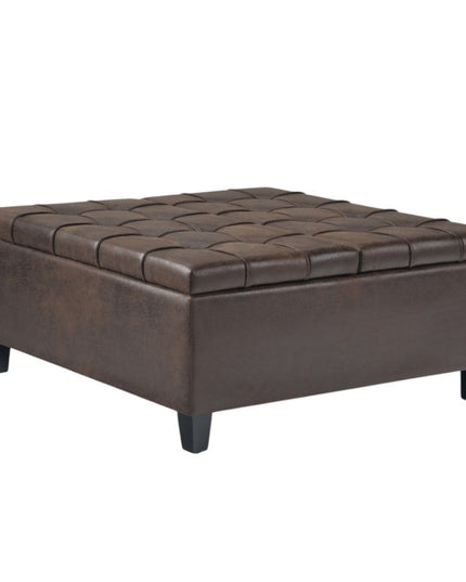 36" Brown and Espresso Leather Cocktail Ottoman With Storage