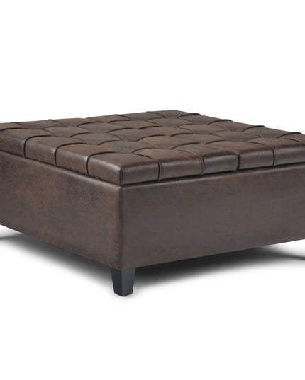 36" Brown and Espresso Leather Cocktail Ottoman With Storage
