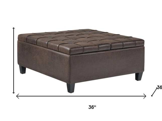 36" Brown and Espresso Leather Cocktail Ottoman With Storage