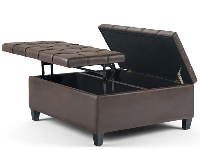 36" Brown and Espresso Leather Cocktail Ottoman With Storage