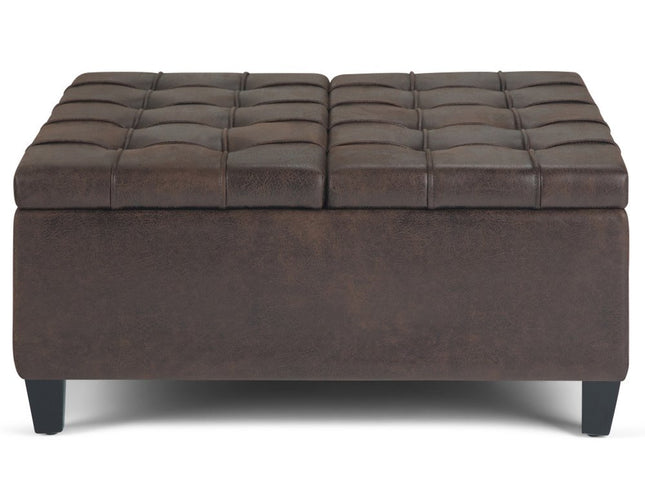 36" Brown and Espresso Leather Cocktail Ottoman With Storage