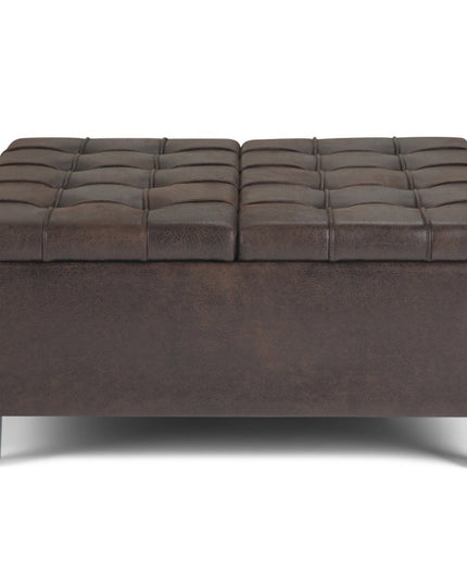 36" Brown and Espresso Leather Cocktail Ottoman With Storage
