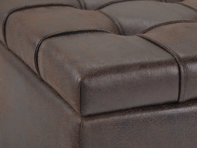 36" Brown and Espresso Leather Cocktail Ottoman With Storage