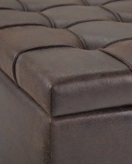 36" Brown and Espresso Leather Cocktail Ottoman With Storage