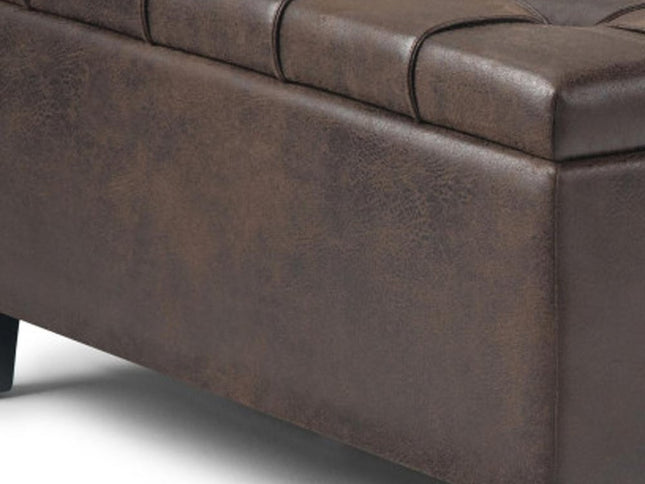 36" Brown and Espresso Leather Cocktail Ottoman With Storage