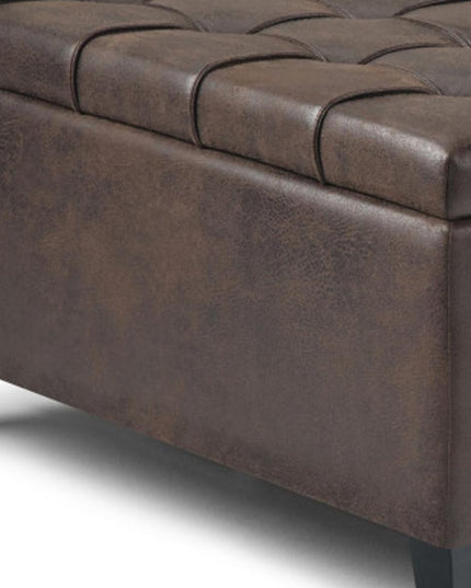 36" Brown and Espresso Leather Cocktail Ottoman With Storage