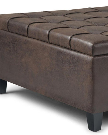36" Brown and Espresso Leather Cocktail Ottoman With Storage