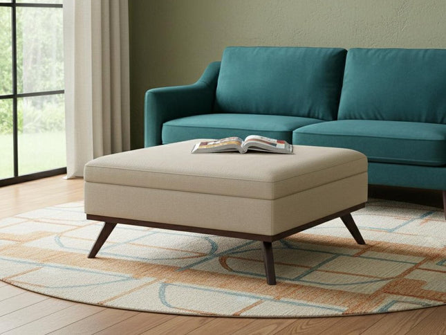 40" Natural and Brown Fabric Cocktail Ottoman With Storage