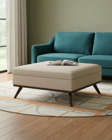 40" Natural and Brown Fabric Cocktail Ottoman With Storage