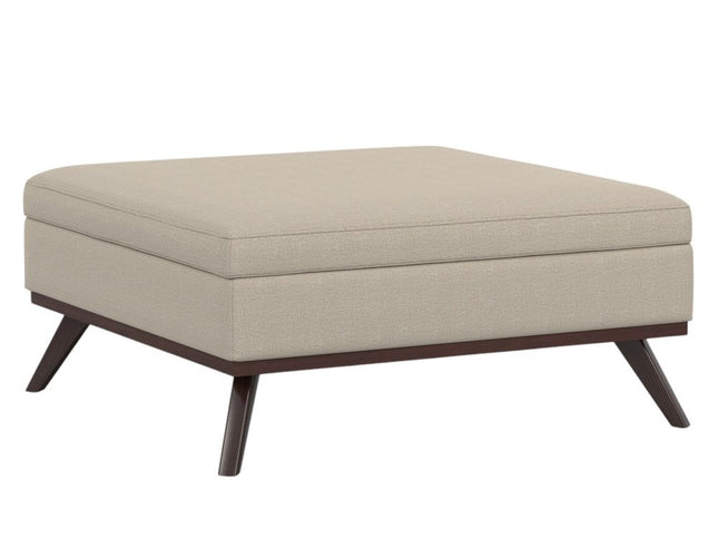 40" Natural and Brown Fabric Cocktail Ottoman With Storage
