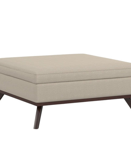 40" Natural and Brown Fabric Cocktail Ottoman With Storage