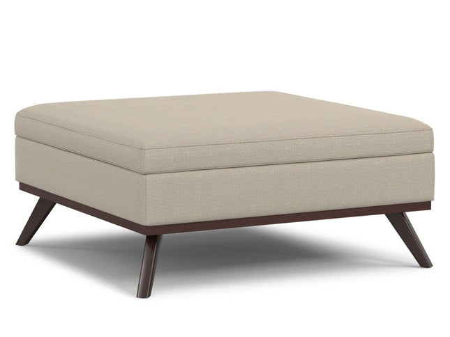 40" Natural and Brown Fabric Cocktail Ottoman With Storage