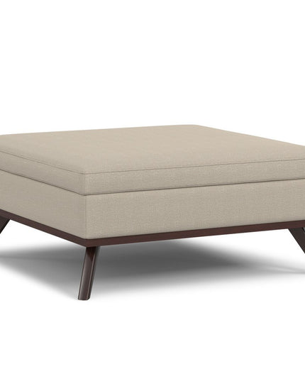 40" Natural and Brown Fabric Cocktail Ottoman With Storage