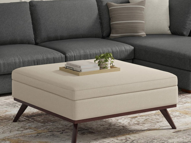 40" Natural and Brown Fabric Cocktail Ottoman With Storage