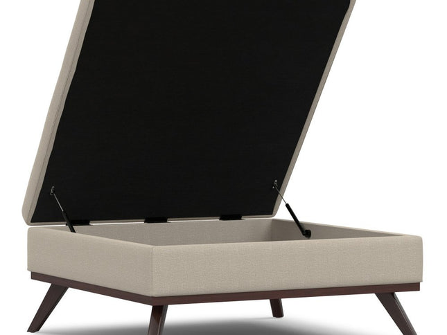 40" Natural and Brown Fabric Cocktail Ottoman With Storage