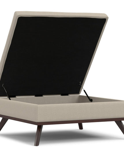 40" Natural and Brown Fabric Cocktail Ottoman With Storage