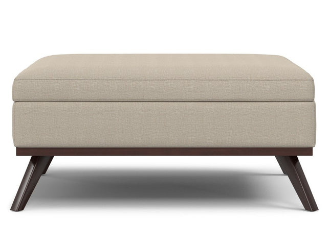 40" Natural and Brown Fabric Cocktail Ottoman With Storage