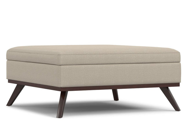 40" Natural and Brown Fabric Cocktail Ottoman With Storage