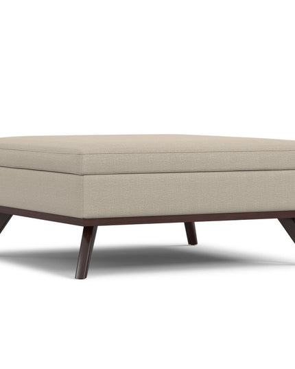 40" Natural and Brown Fabric Cocktail Ottoman With Storage