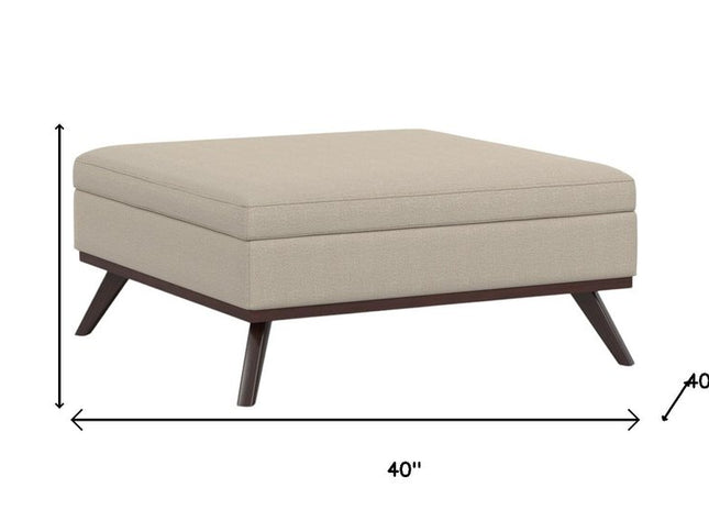40" Natural and Brown Fabric Cocktail Ottoman With Storage
