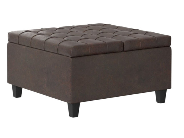 30" Brown Leather Cocktail Ottoman With Storage