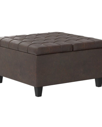 30" Brown Leather Cocktail Ottoman With Storage