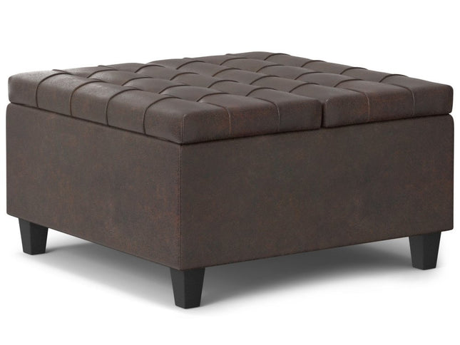 30" Brown Leather Cocktail Ottoman With Storage