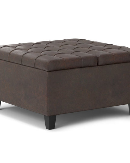 30" Brown Leather Cocktail Ottoman With Storage