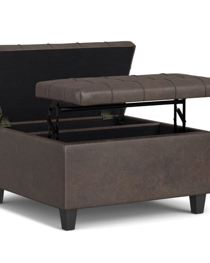 30" Brown Leather Cocktail Ottoman With Storage