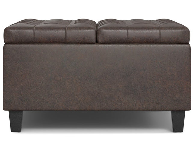30" Brown Leather Cocktail Ottoman With Storage